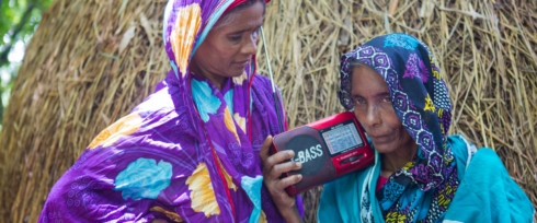 Women listening to a radio talk show about SRHR