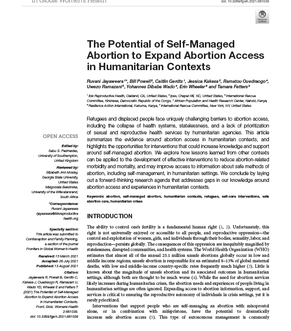 The Potential of Self-Managed Abortion to Expand Abortion Access in Humanitarian Contexts