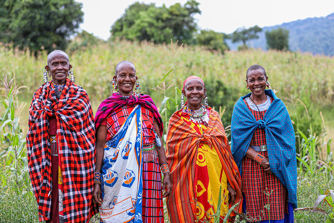 The women of the beehive project stand near the hives.