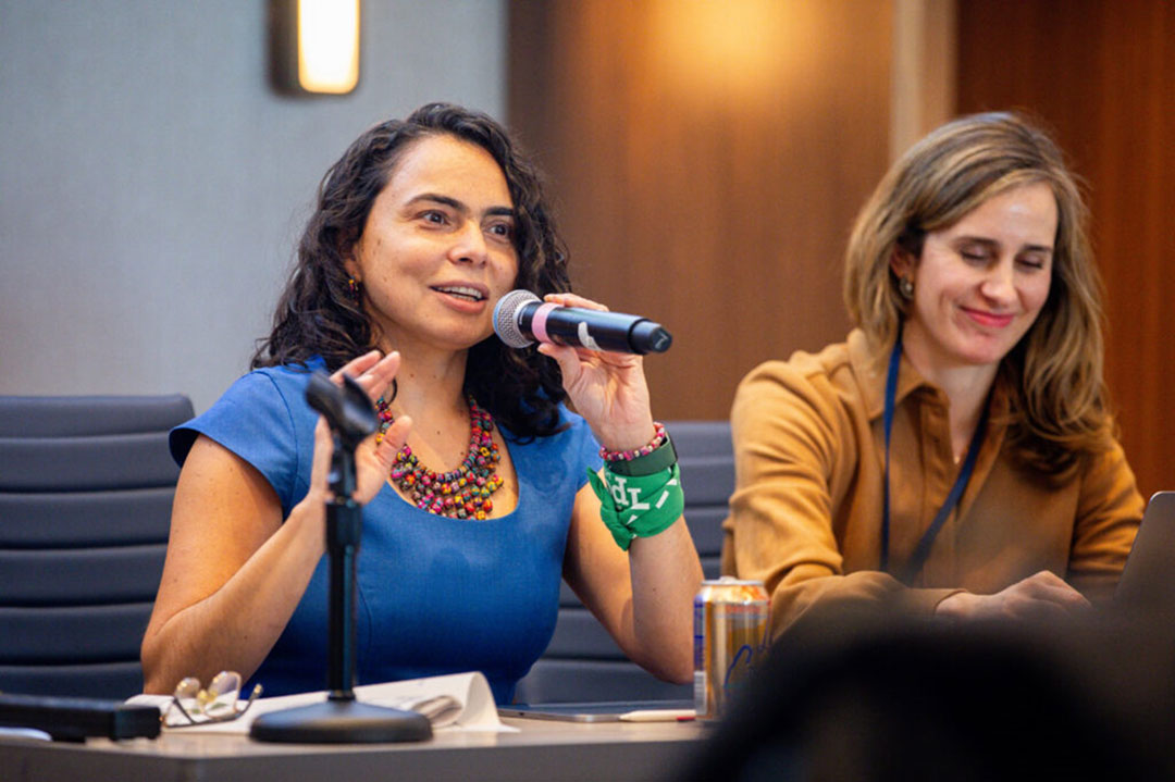 María Antonieta Alcalde speaks at the Beyond Borders conference