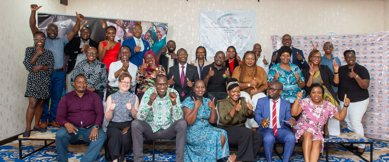 Launch of the Eastern and Southern African Caucus on Sexual Reproductive Health and Rights Members of the ESAParC in a group photo smiling giving a thumbs up