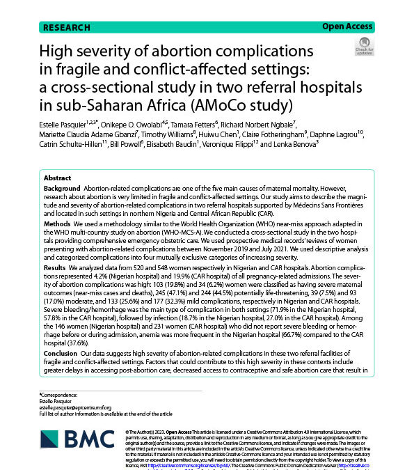 High severity of abortion complications in fragile and conflict‑affected settings: a cross‑sectional study in two referral hospitals in sub‑Saharan Africa (AMoCo study)