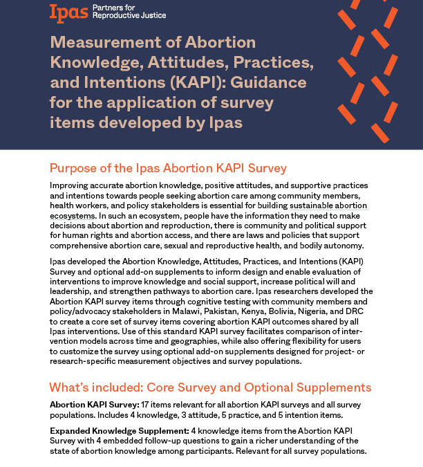 Measurement of Abortion Knowledge, Attitudes, Practices, and Intentions (KAPI): Guidance for the application of survey items developed by Ipas