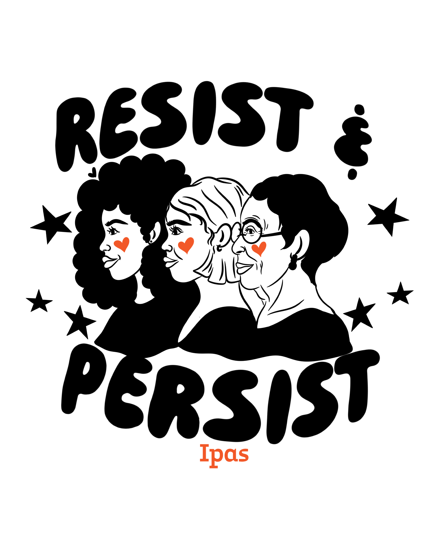 Illustration of three abstract walking figures in black, each with a red heart on their chest. Below the figures, orange text reads "The Walk." White background.