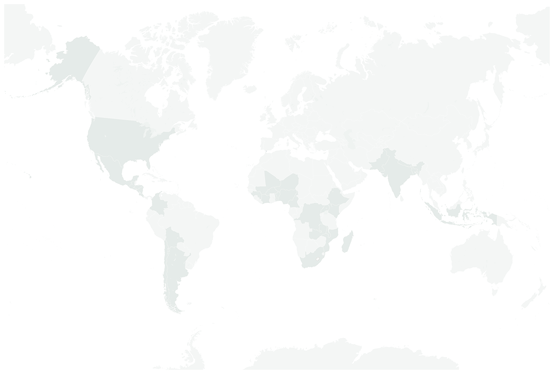 A world map with certain countries shaded in darker gray, highlighting various regions in North America, South America, Africa, Asia, and Oceania; most countries remain lightly shaded. No text or labels are present. A world map with certain countries shaded in darker gray, highlighting various regions in North America, South America, Africa, Asia, and Oceania; most countries remain lightly shaded. No text or labels are present.