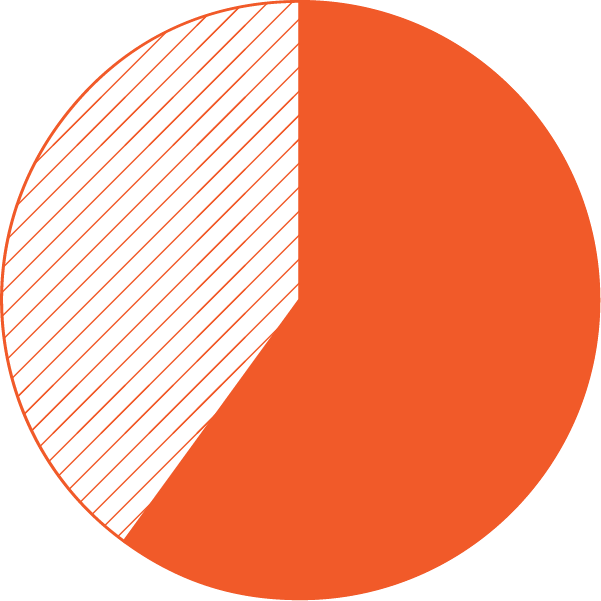 A pie chart with about two-thirds filled in solid orange and the remaining one-third shaded with diagonal lines showing that 60% of abortions provided were with medical abortion (MA)