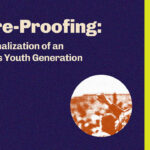 Dark blue graphic with the text: "Future-Proofing: Professionalization of an Anti-Rights Youth Generation." Below is the Ipas logo. To the right, an orange-toned image shows a crowd raising fists, partially framed by a yellow vertical stripe.