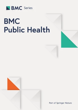 Cover of the "BMC Public Health" journal, featuring geometric shapes in teal and orange on a white background, with the BMC logo and text in the upper left corner.