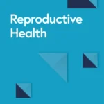 Cover of the journal "Reproductive Health" by BMC, featuring a blue background with geometric shapes and the BMC logo at the top left. Text reads: "Reproductive Health.