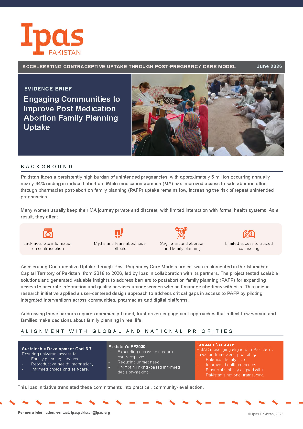 A woman in colorful clothing speaks to women seated on the floor in a community setting. Informational text and graphics discuss accelerating contraceptive uptake in Pakistan through community engagement. A woman in colorful clothing speaks to women seated on the floor in a community setting. Informational text and graphics discuss accelerating contraceptive uptake in Pakistan through community engagement.